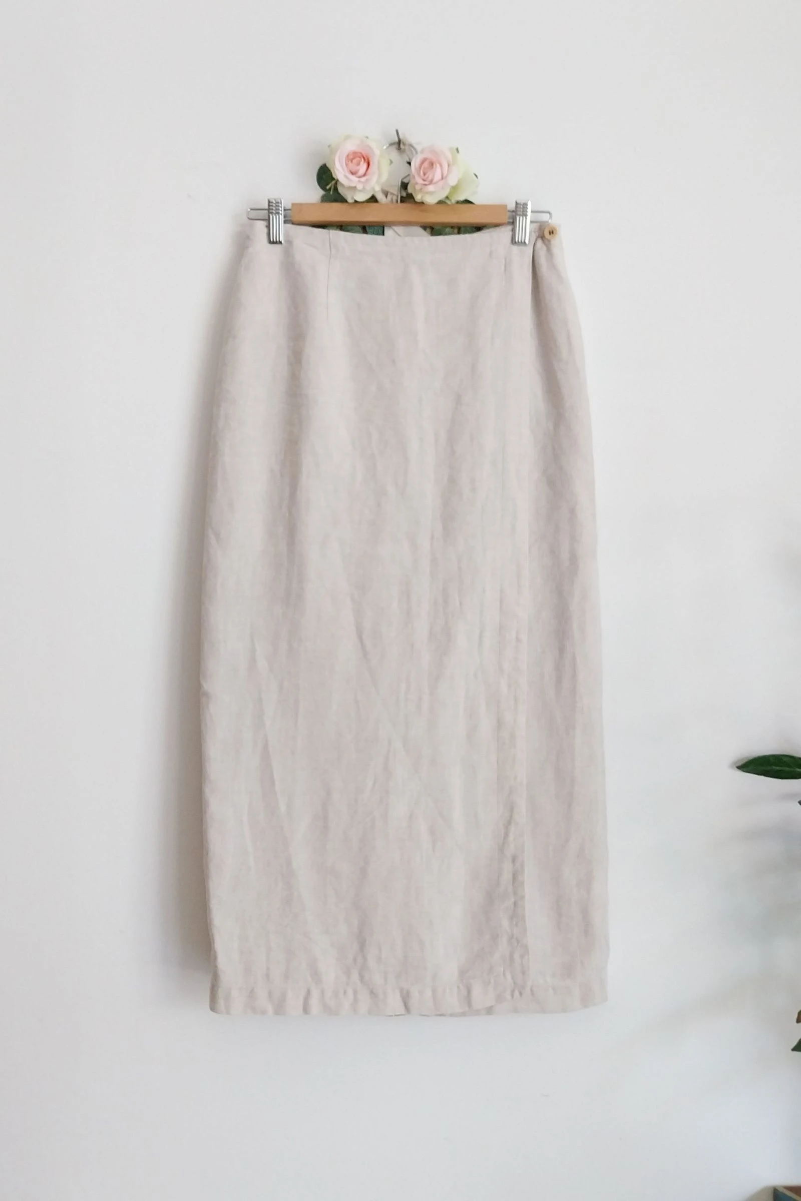 Falda larga estilo envolvente vintage de los años 80 en lino irlandés Talla 38 – photo 2